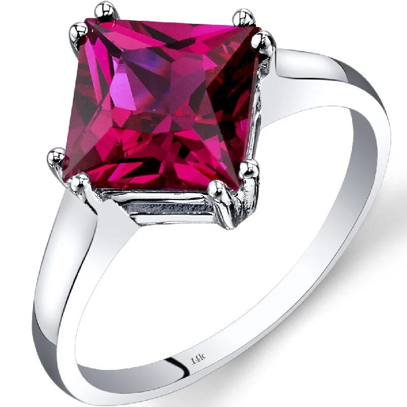 simple wedding rings for women -14k White Gold 3.25ct Created Ruby Solitaire Ring