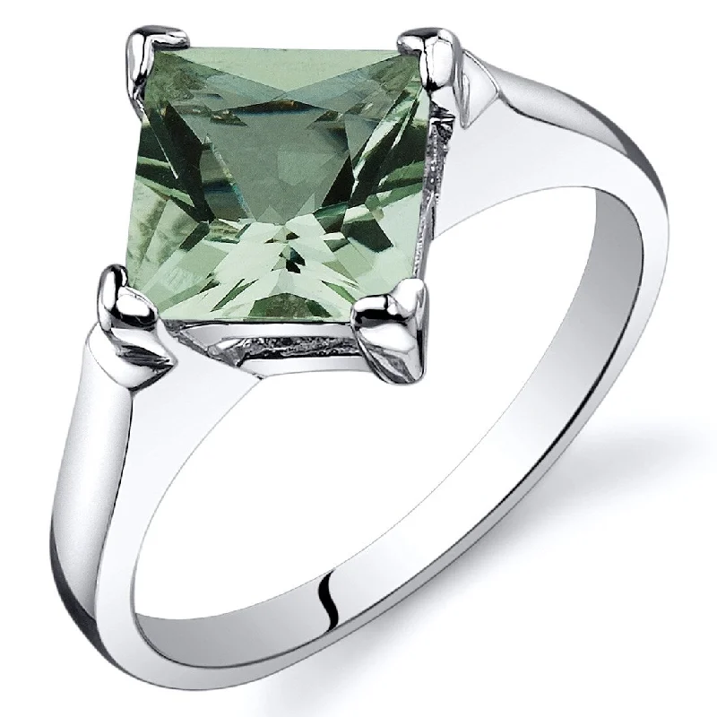 engagement rings with diamonds -Sterling Silver 1.5 ct Green Amethyst Solitaire Ring