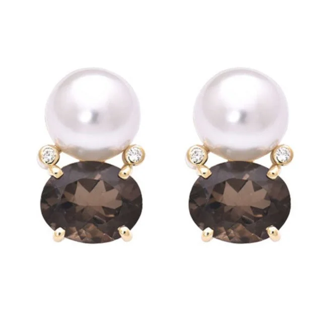 designer earrings for women -Earrings- Smokey Quartz, South Sea Pearl and Diamond