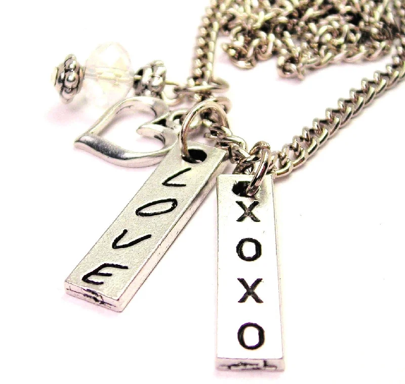 women's silver necklaces -Love Xoxo Long Tab Necklace with Small Heart