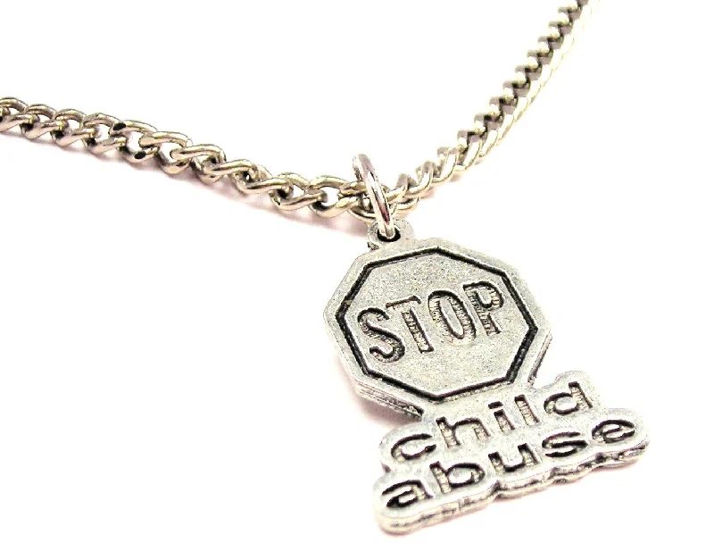 simple necklaces for women -Stop Child Abuse Single Charm Necklace