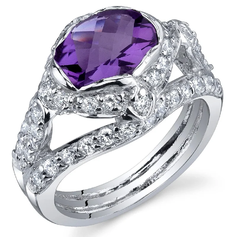 diamond wedding rings for women -Sterling Silver 1.5 ct Amethyst Birthstone Ring