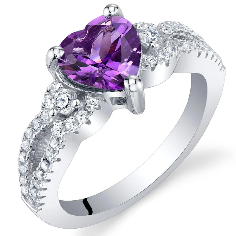 diamond rings for women -Sterling Silver 1 ct Amethyst Birthstone Ring