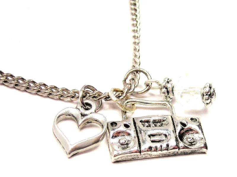 sterling silver necklaces for women -Retro Boom Box Radio Necklace with Small Heart