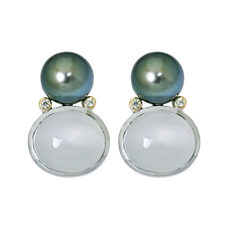 luxury diamond earrings for women -Earrings- Moonstone, South Sea Pearl and Diamond