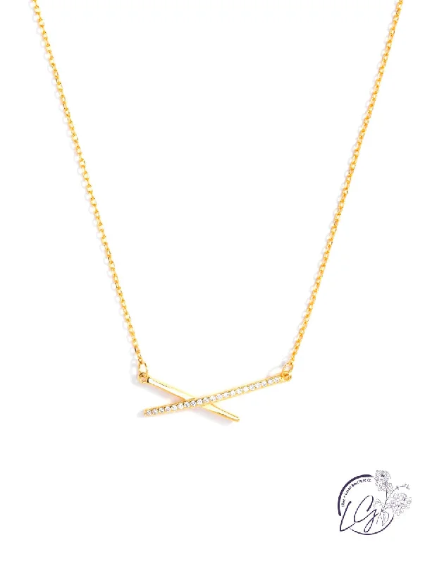 women's silver necklaces -Delicate Pave Criss Cross Necklace