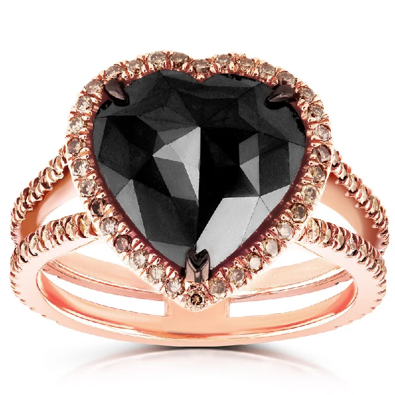 rose gold rings for women -Annello by Kobelli 18k Rose Gold 5ct TDW Black and Brown Diamond Heart Halo Double Shank Ring - Size