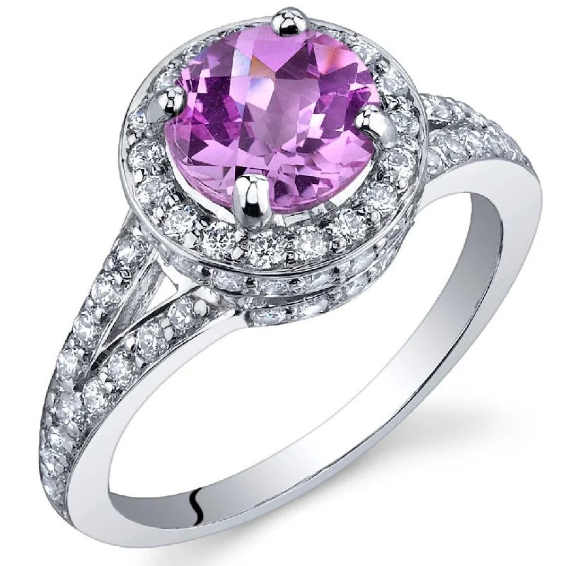 unique gemstone rings -Sterling Silver 1.75 ct Created Pink Sapphire Halo Ring