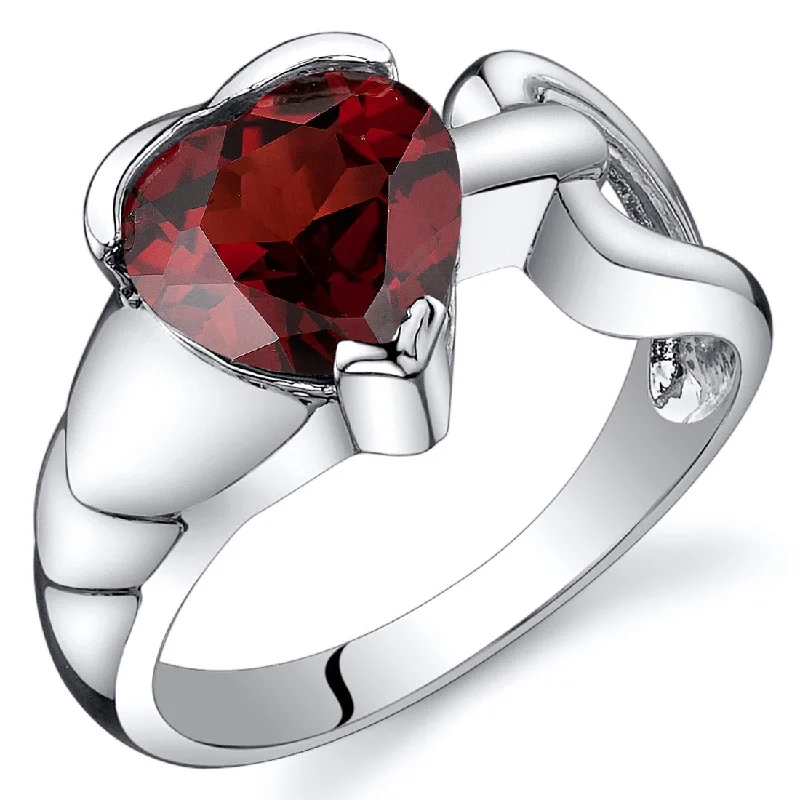 stylish rings for women -Sterling Silver 2 ct Garnet Solitaire Ring