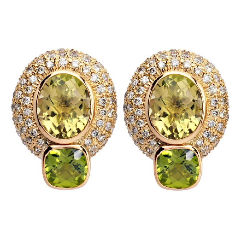 designer earrings for women -Earrings- Lemon Quartz, Peridot And Diamond