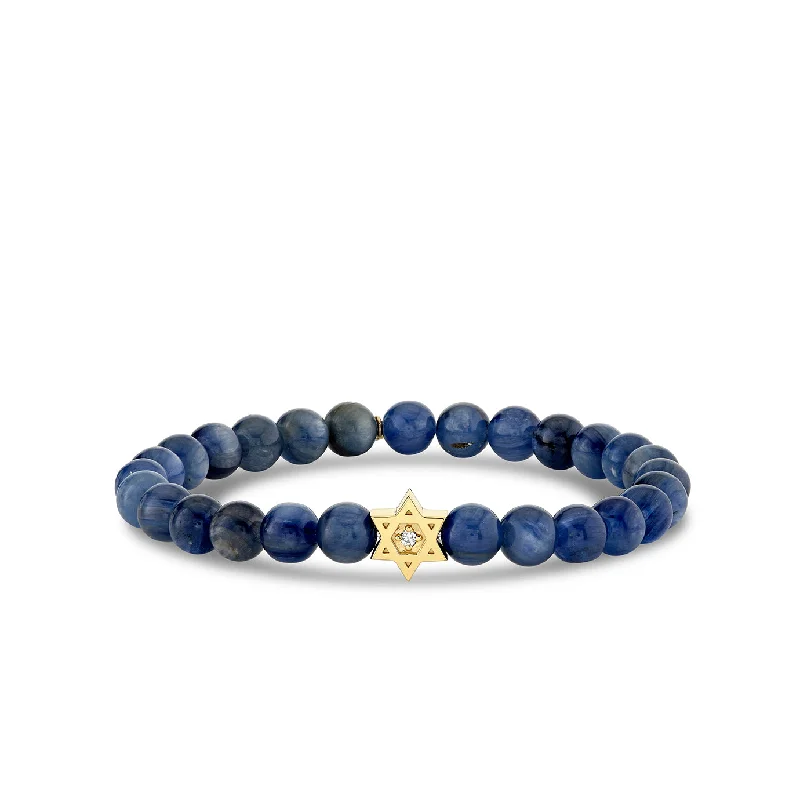 friendship bracelets for women -Gold & Diamond Star of David on Kyanite