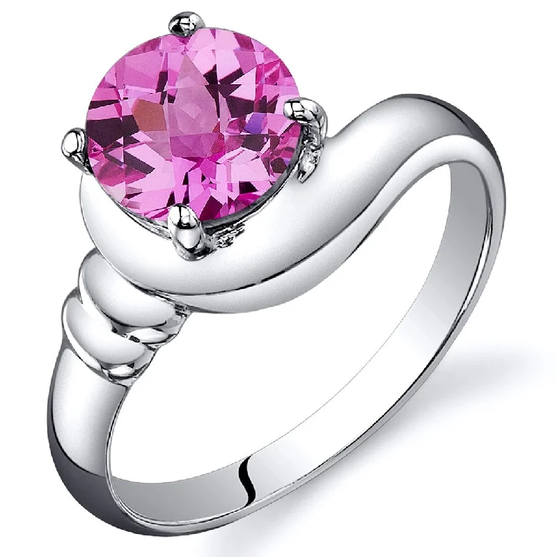 wedding set rings for women -Sterling Silver 1.75 ct Created Pink Sapphire Solitaire Ring