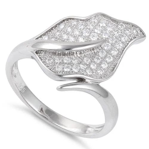 classic rings for women -Sterling Silver Big Leaf Pave CZ Ring