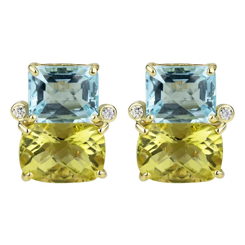 handmade earrings for women -Earrings - Blue Topaz, Lemon Quartz And Diamond