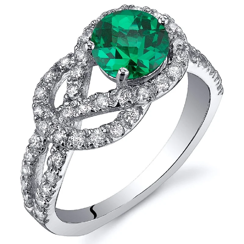 custom engraved rings -Sterling Silver 0.75 ct Created Emerald Birthstone Ring