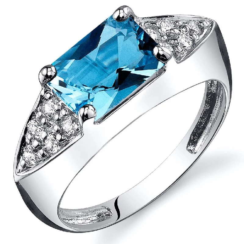 multi-stone rings for women -Sterling Silver 1.75 ct Swiss Blue Topaz Birthstone Ring