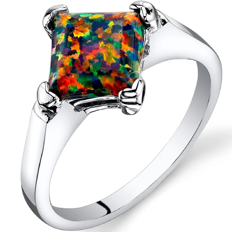 vintage solitaire rings -Sterling Silver 1 ct Black Opal Solitaire Ring