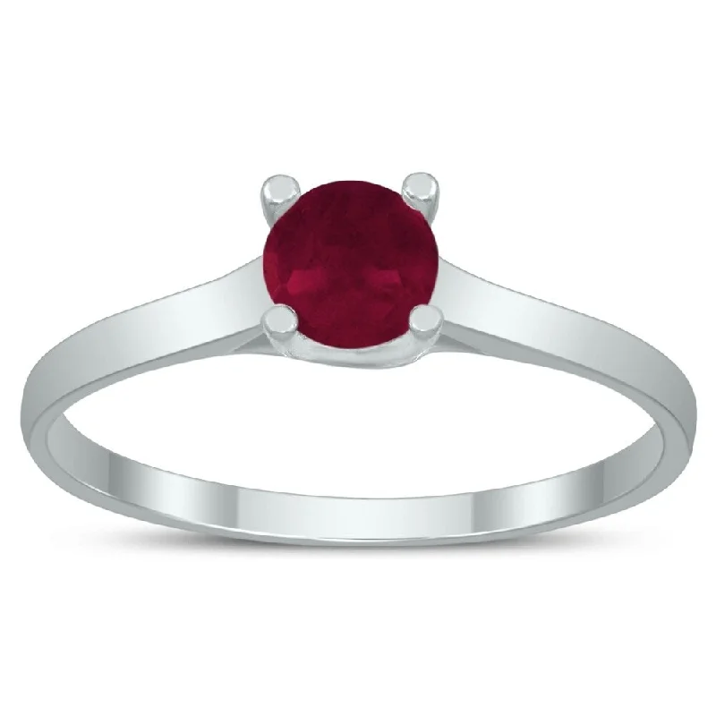 vintage wedding rings for women -Round 4MM Ruby Cathedral Solitaire Ring in 10K White Gold