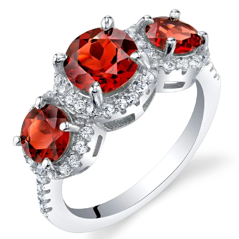 wedding bands for women -Sterling Silver 2.5 ct Garnet Halo Ring