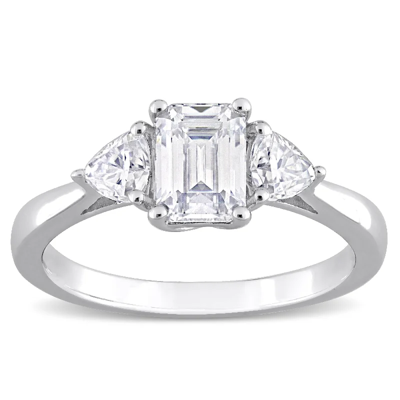 heart-shaped rings for women -Miadora 1 5/8ct DEW Octagon and Trilliant Created Moissanite 3-Stone Ring in Sterling Silver