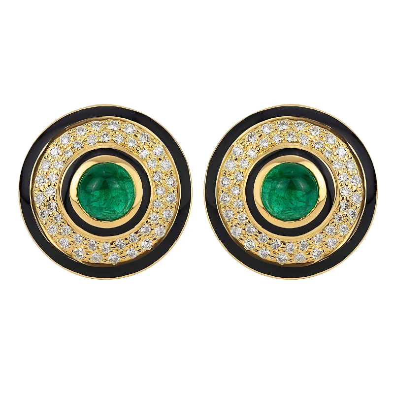 unique stud earrings for women -Earrings - Emerald and Diamond (Enamel)