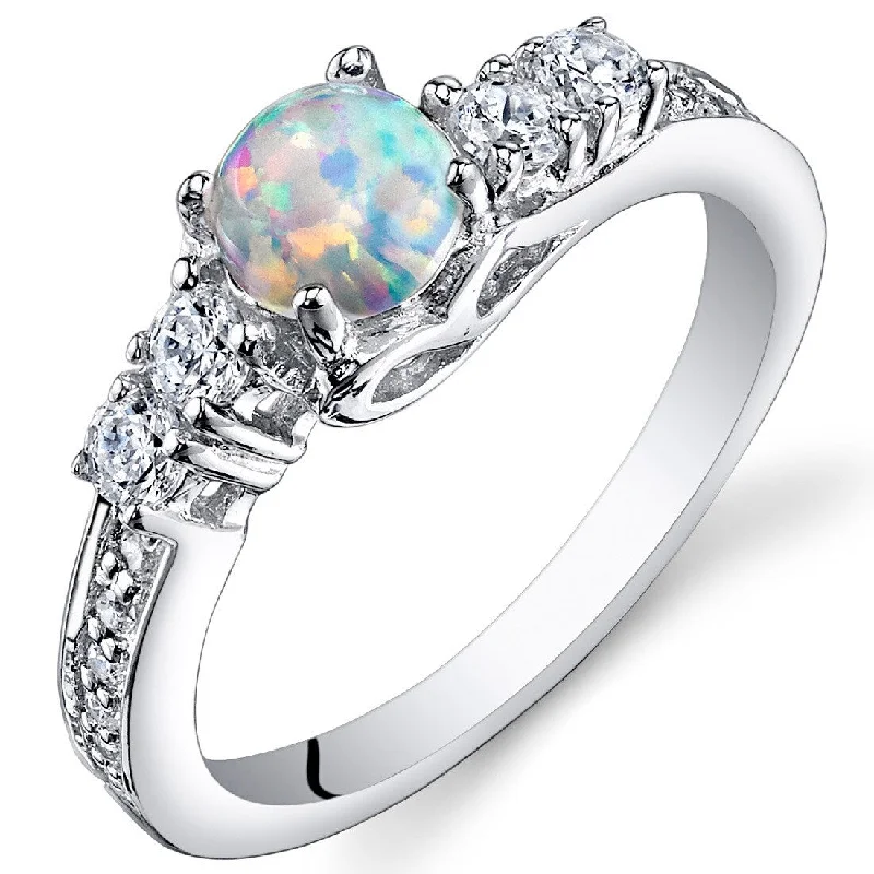 chunky rings for women -Sterling Silver 0.5 ct White Opal Ring