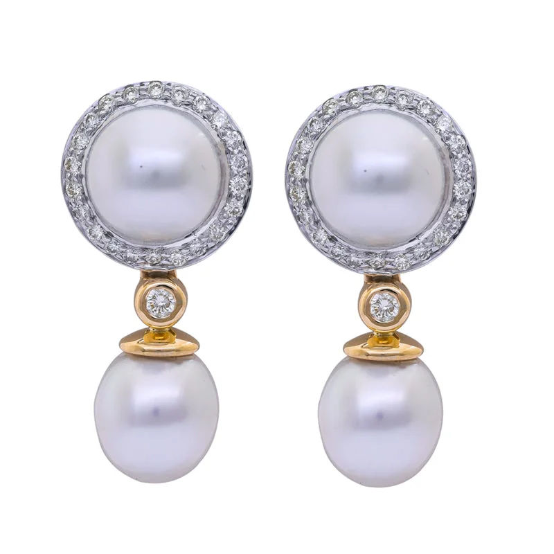 casual earrings for women -Earrings- South Sea Pearl and Diamond