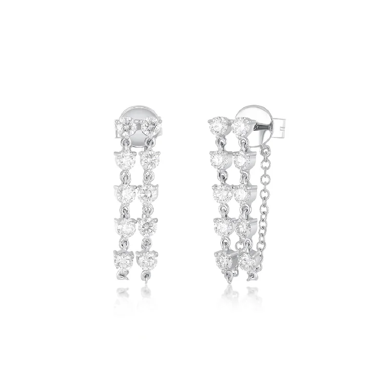 statement earrings for women -Double Multi Diamond Chain Stud Earring