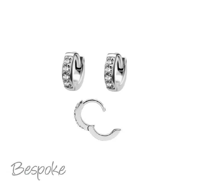 minimalistic earrings for women -Bespoke Earring Hoops Jewelled 0.8mm - Pair