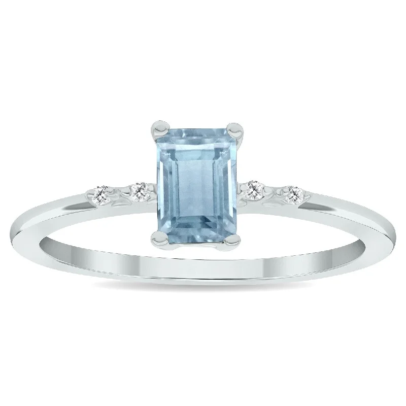 engagement rings with diamonds -Women's Aquamarine and Diamond Sparkle Ring in 10K White Gold