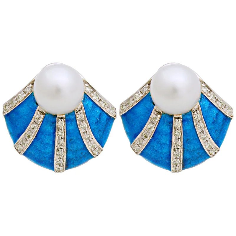 long earrings for women -Earrings-South Sea Pearl and Diamond (Enamel)