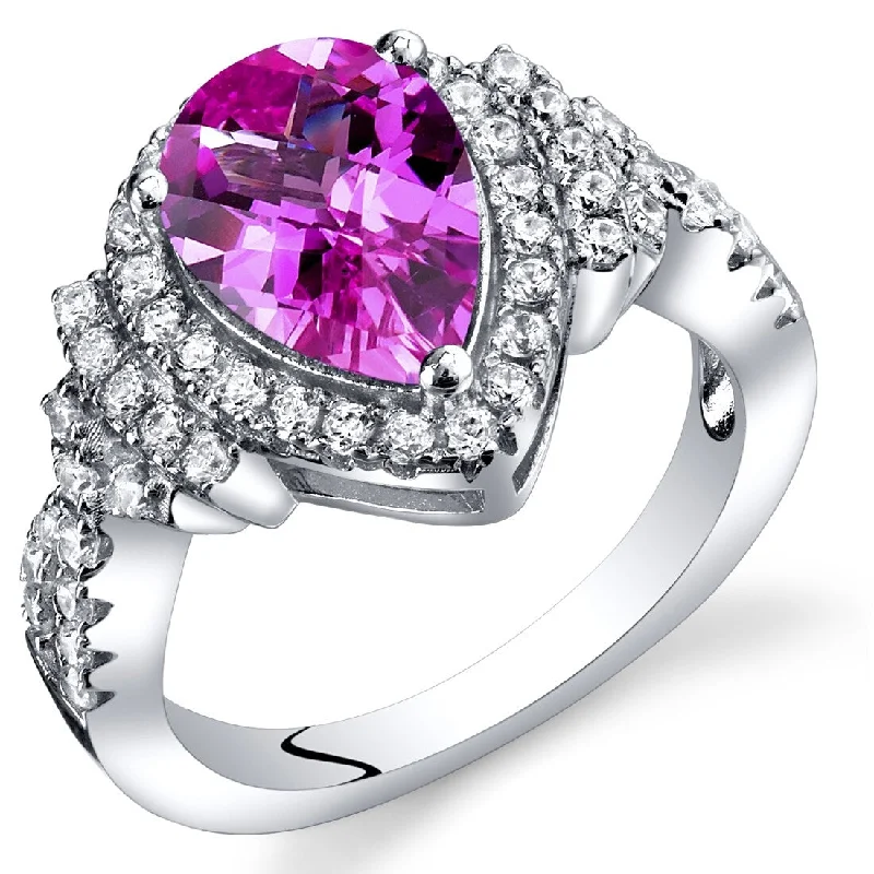 eternity diamond rings for women -Sterling Silver 2.5 ct Created Pink Sapphire Birthstone Ring