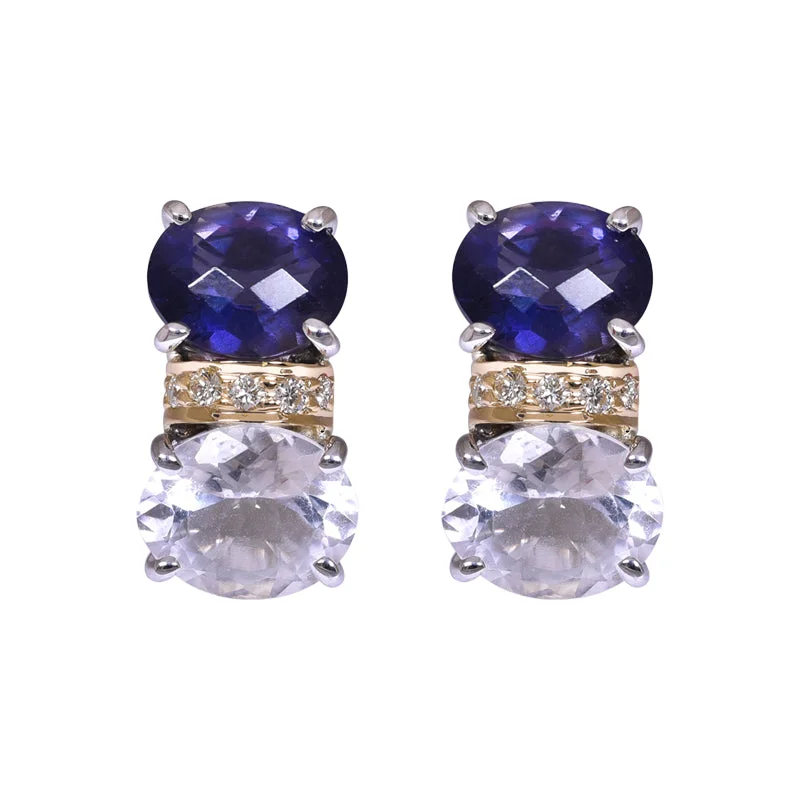 vintage stud earrings -Earrings- Iolite, Crystal and Diamond