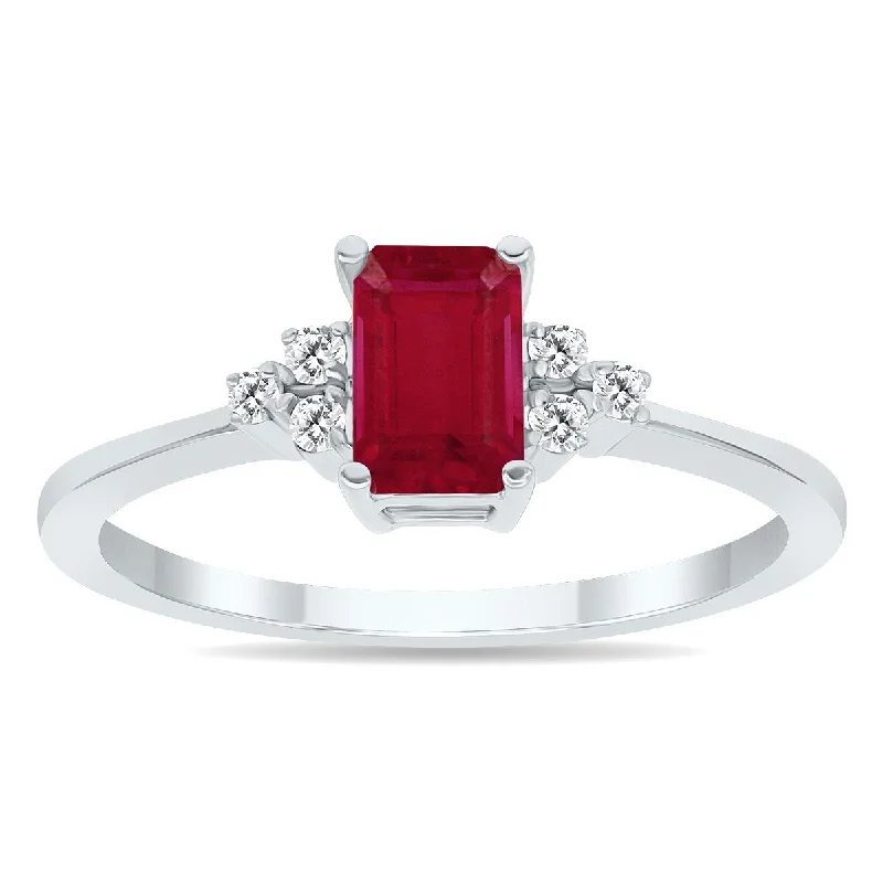 halo wedding rings for women -Ruby and Diamond Regal Ring in 10k White Gold