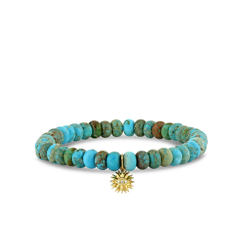 luxury silver bangles -Gold & Diamond Small Eye Petals on Turquoise