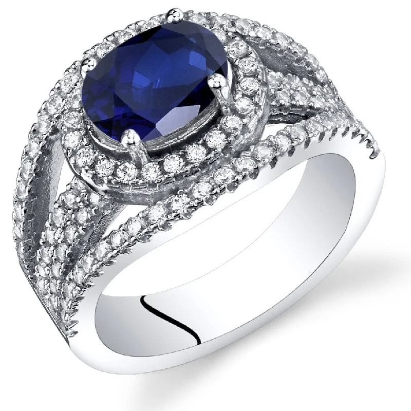 sapphire engagement rings -Sterling Silver 1.75 ct Created Sapphire Halo Ring