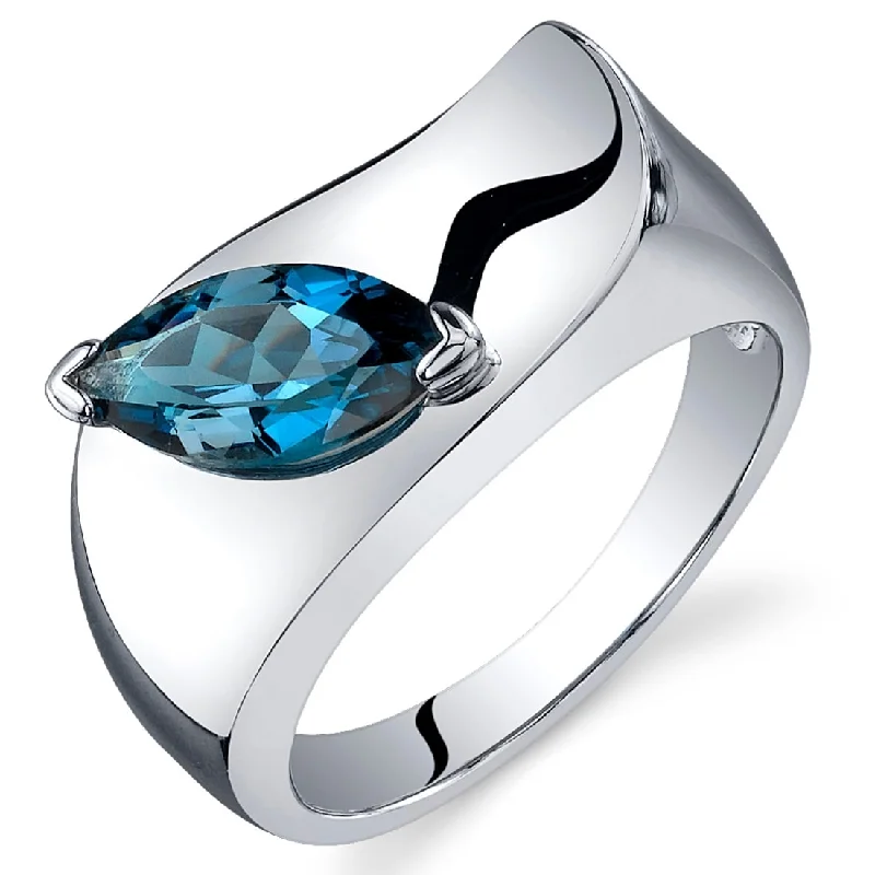 art deco rings for women -Sterling Silver 1 ct London Blue Topaz Solitaire Ring