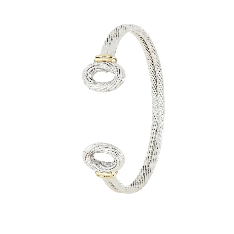 stylish leather bracelets -Cordão Oval Double Wire Cuff Two Tone