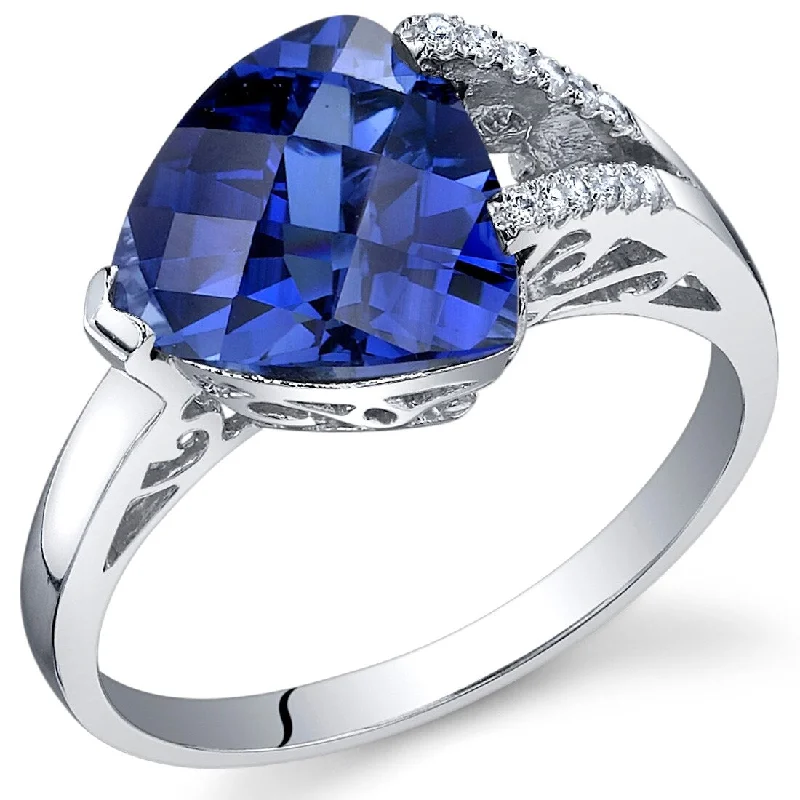 anniversary rings for women -Sterling Silver 3.25 ct Created Sapphire Birthstone Ring