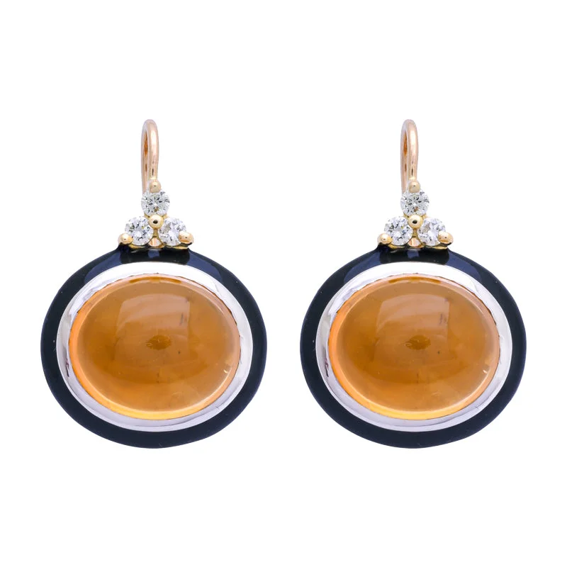 fashion statement earrings -Earrings- Citrine and Diamond (Enamel)