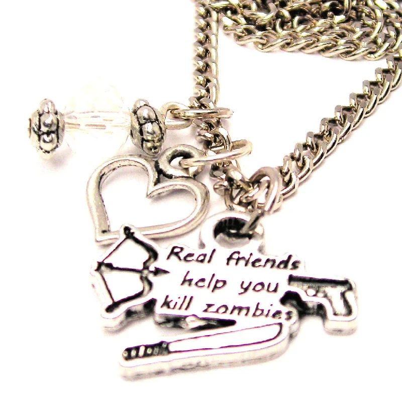 personalized gold necklaces -Real Friends Help You Kill Zombies Necklace with Small Heart