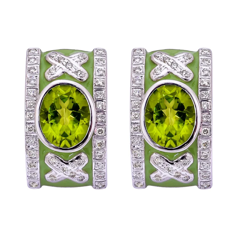 simple diamond earrings -Earrings- Peridot and Diamond (Enamel)