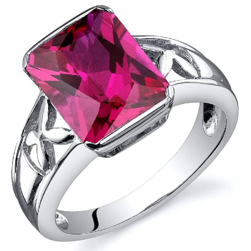 unique diamond rings for women -Sterling Silver 4.25 ct Created Ruby Solitaire Ring