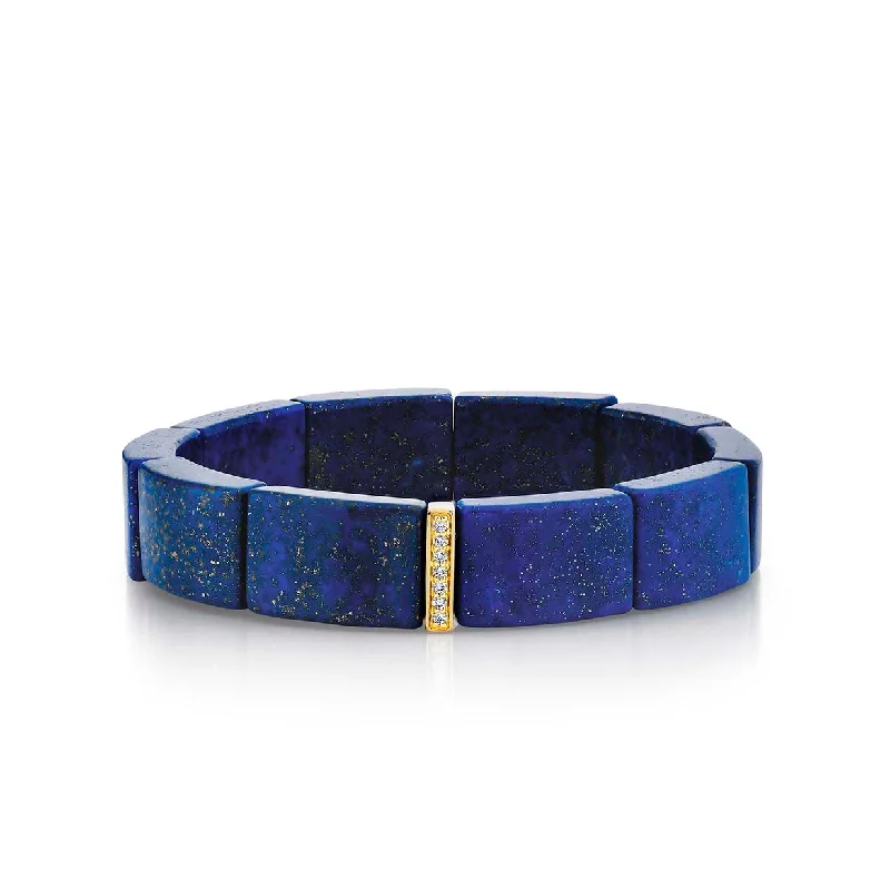 thick bangles for women -Gold & Diamond Single Row Spacer On Lapis