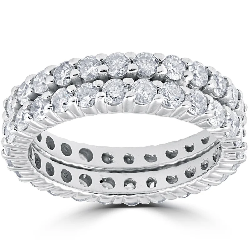 fashion engagement rings -14k White Gold 3ct Diamond Eternity Double Row Womens Wedding Ring