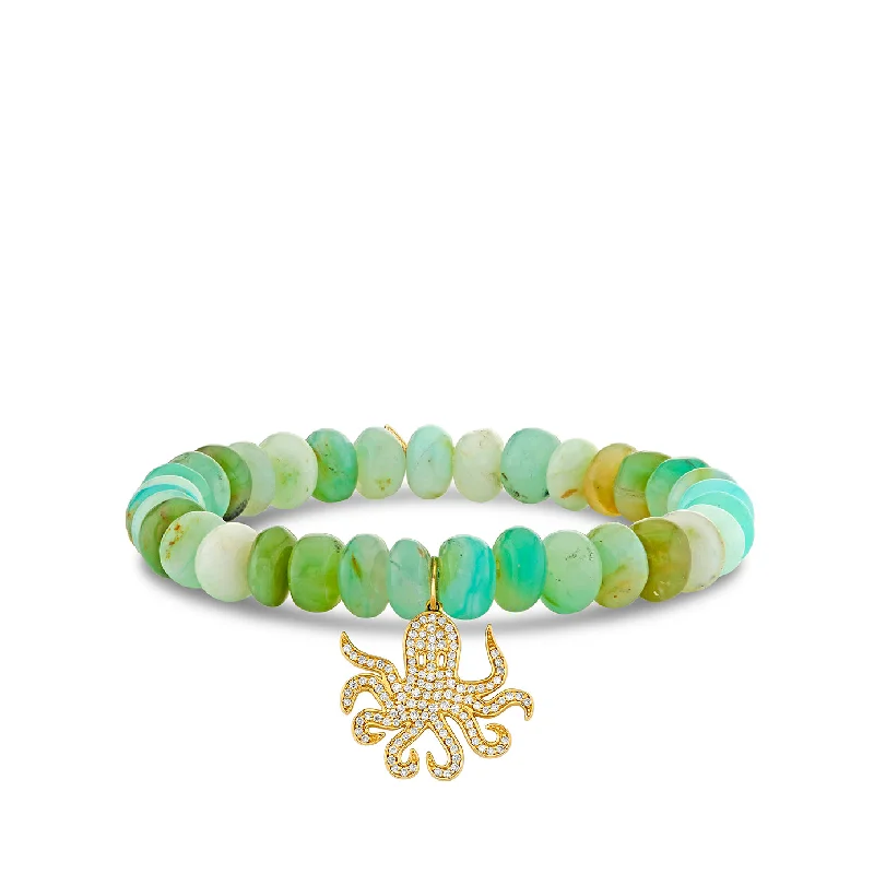 precious stone bracelets for women -Gold & Diamond Octopus on Peruvian Opal