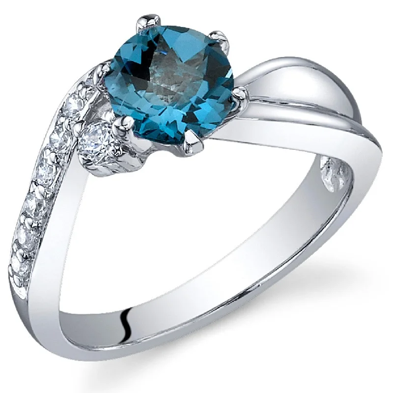 gold wedding bands for women -Sterling Silver 1 ct London Blue Topaz Birthstone Ring