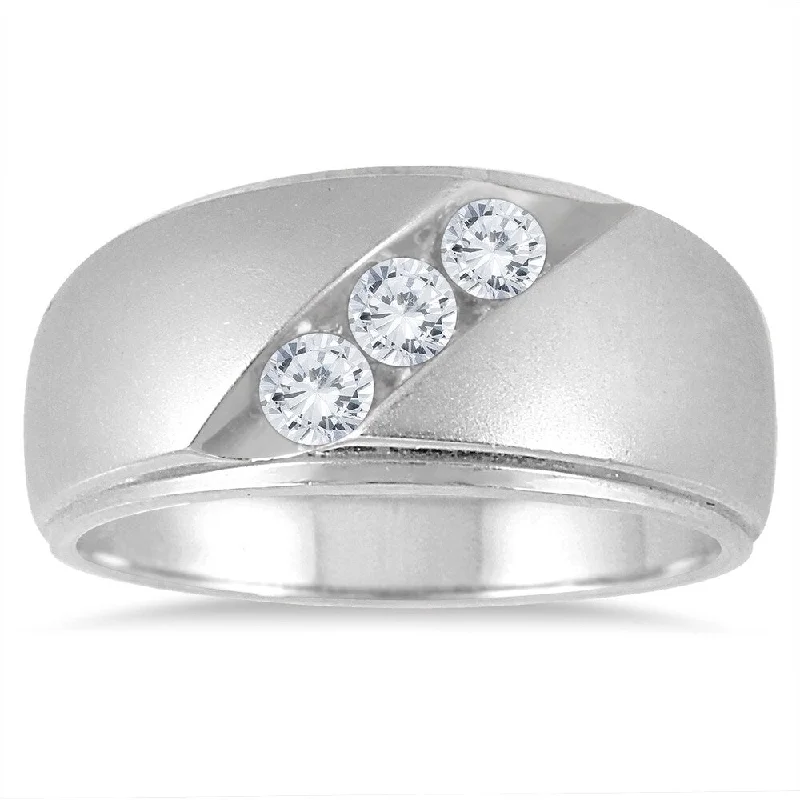 mixed metal rings for women -1/2 Carat TW Diamond Three Stone Men's Ring in 10K White Gold