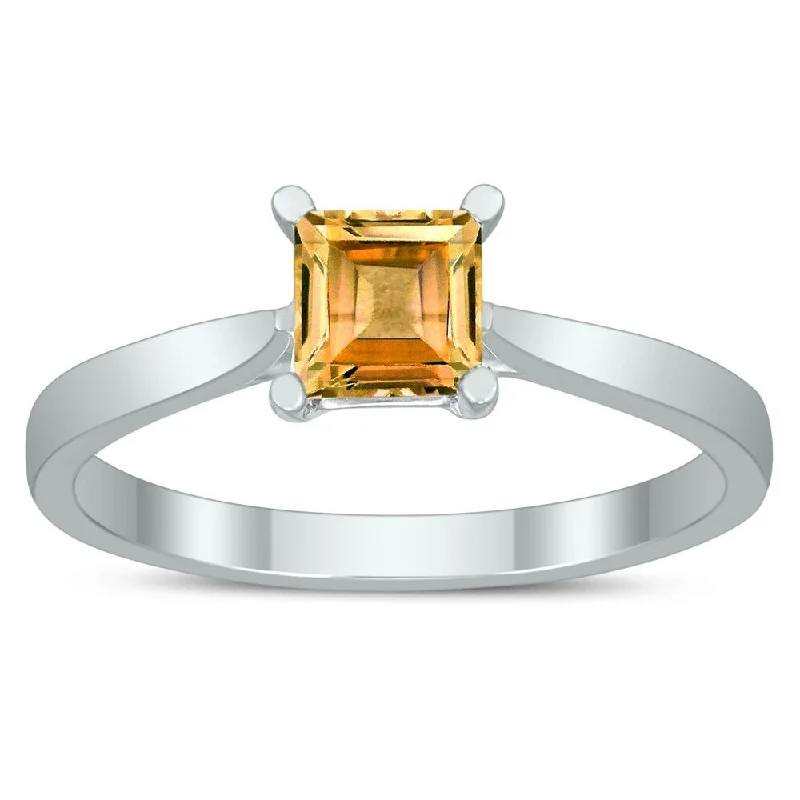 multi-stone rings for women -Square Princess Cut 5MM Citrine Solitaire Ring in 10K White Gold