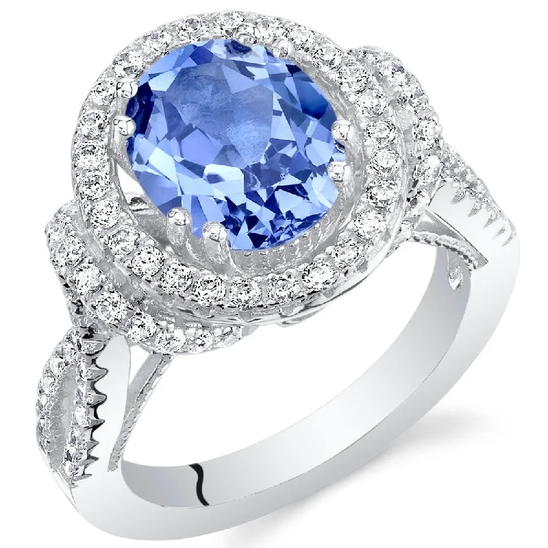 art deco rings for women -Sterling Silver 4 ct Simulated Tanzanite Birthstone Ring